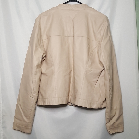 Guess Jacket XL Light Weight Fitted Faux Leather Moto Bomber Rouched Zipper - Picture 2 of 6